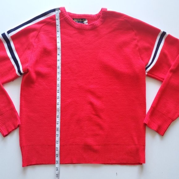Vintage Red sweater with white navy stripes on sleeve and shoulder, acry… - Picture 5 of 11